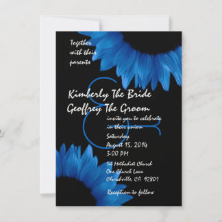 Cobalt Blue Sonnenblumen Moderne Hochzeitsvorlage Einladung