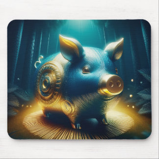 Cobalt Blue Steampunk Pig Mousepad