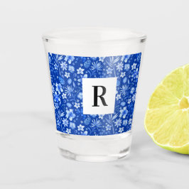 Cobalt Blue Tropic Blätter & Blume Muster 1.5oz Schnapsglas