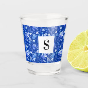 Cobalt Blue Tropical Leaves Muster 1.5oz Schnapsglas