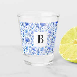 Cobalt Blue Tropical Leaves Muster 1.5oz Schnapsglas