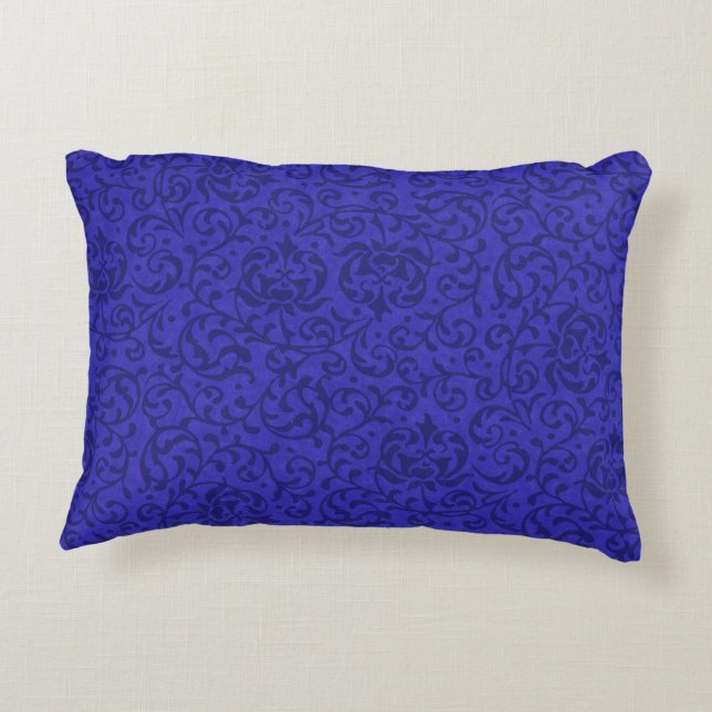 Cobalt Blue Tudor Garden Floral Damask Zierkissen (Rückseite)