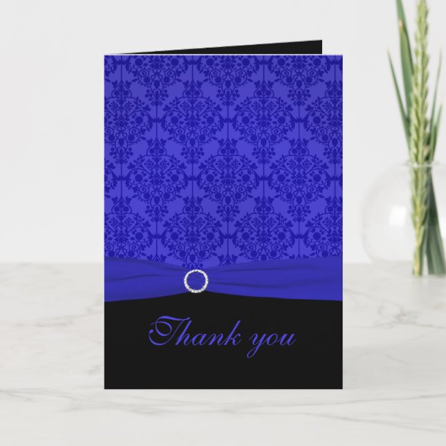 Cobalt Blue und Black Damask Danke Karte (Vorderseite)