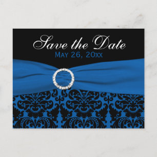 Cobalt Blue und Black Damask Save the Date Card Ankündigungspostkarte