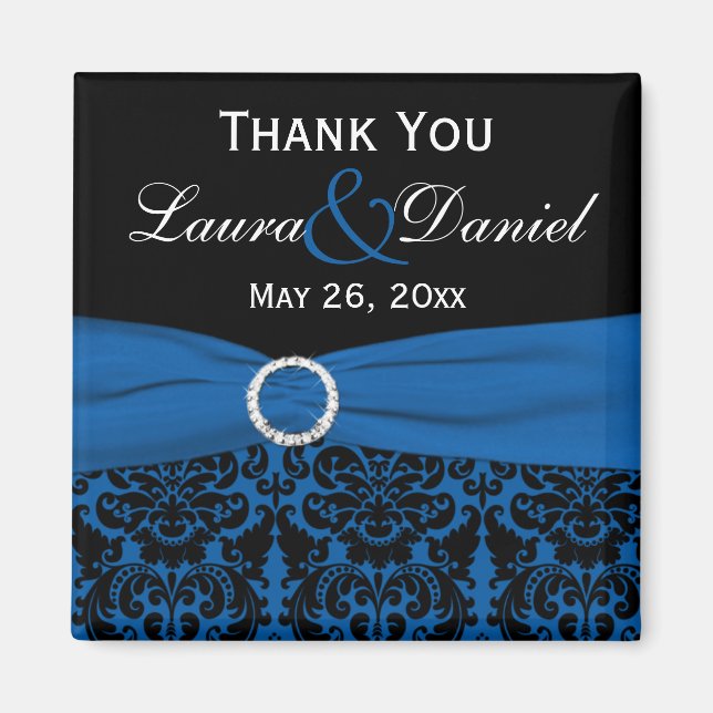 Cobalt Blue und Black Damask Wedding Gefallen Magn Magnet (Vorne)