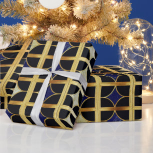 Cobalt Blue und Gold Art Deco Marmormuster Geschenkpapier