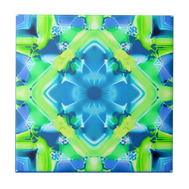 Cobalt Blue und Lime Green Gefärbte Krawatte Muste Fliese (Vorderseite)