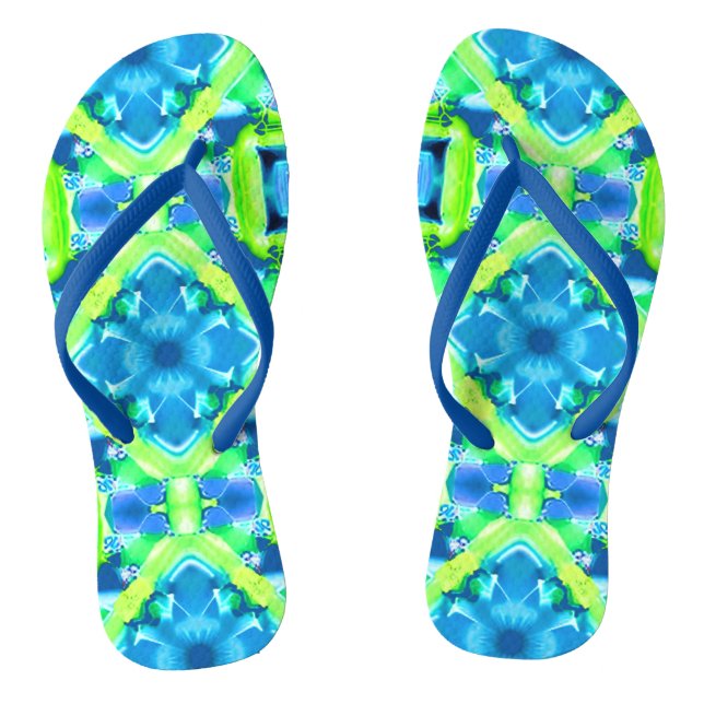Cobalt Blue und Lime Green Gefärbte Krawatte Muste Flip Flops (Fußbett)