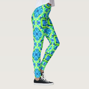 Cobalt Blue und Lime Green Gefärbte Krawatte Muste Leggings