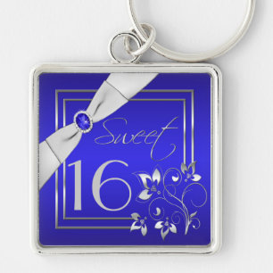 Cobalt Blue und Silver 16 . Geburtstag Schlüsselan Schlüsselanhänger