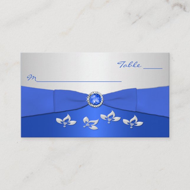Cobalt Blue und Silver Floral Placecards Platzkarte (Vorderseite)