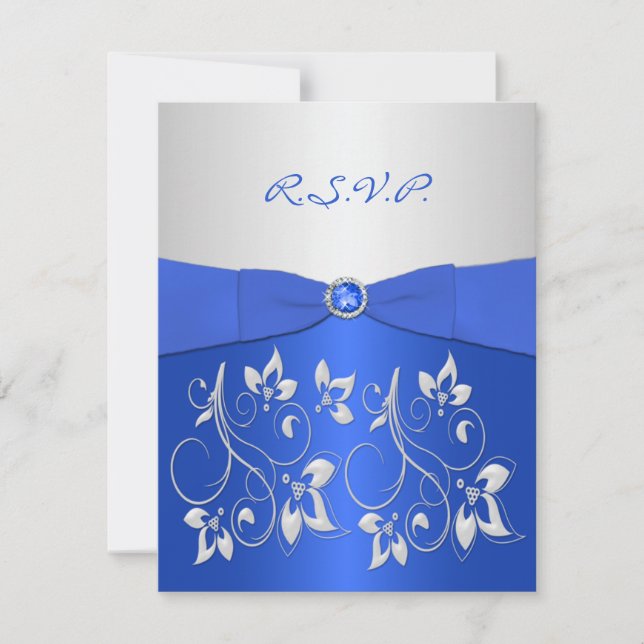 Cobalt Blue und Silver Floral RSVP Card (Vorderseite)