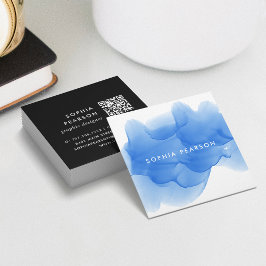 Cobalt Blue Watercolor Blot QR-Code Quadratische Visitenkarte