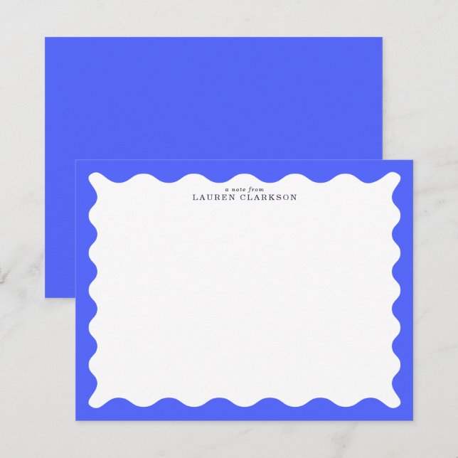 Cobalt Blue Wavy Frame Note Card Einladung (Vorne/Hinten)
