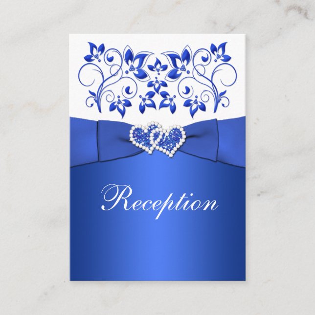 Cobalt Blue, White Floral Hochzeitskarte Begleitkarte (Vorderseite)
