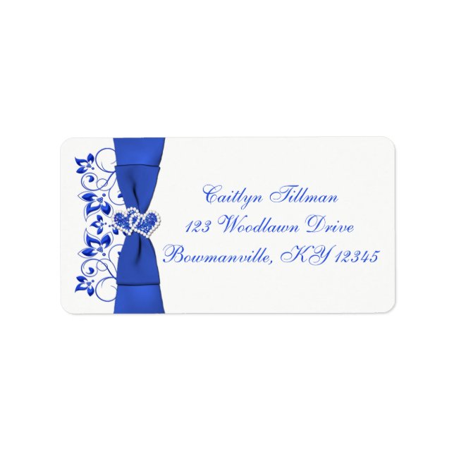 Cobalt Blue White Hearts Rücksendeadresse Adressaufkleber (Vorne)