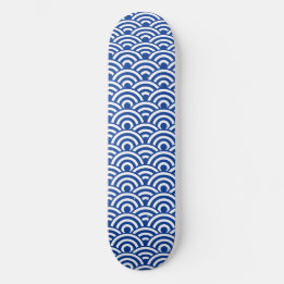 Cobalt Blue White Japanese Wave Muster Skateboard