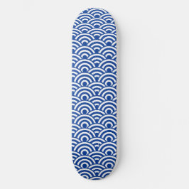 Cobalt Blue White Japanese Wave Muster Skateboard