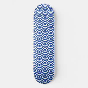 Cobalt Blue White Japanese Wave Muster Skateboard