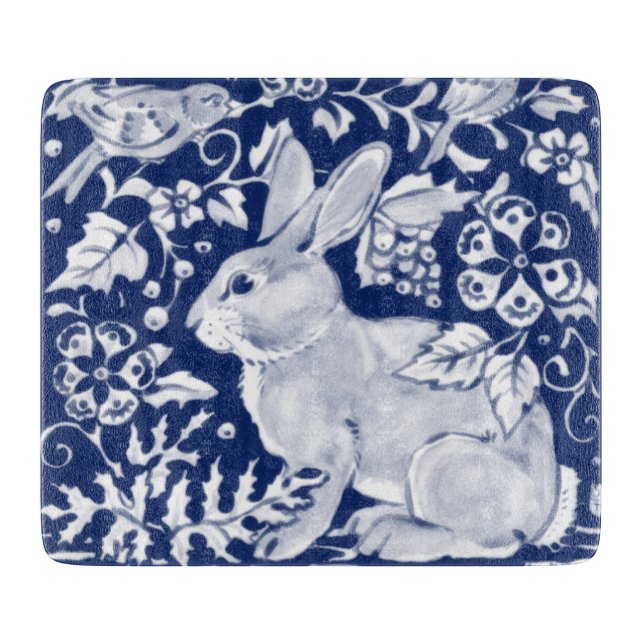 Cobalt Blue White Rabbit Bunny Delft Dedham Bird Schneidebrett (Vorderseite)