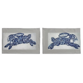 Cobalt Blue & White Rabbit Pillowcases Graumarmor Kissenbezug