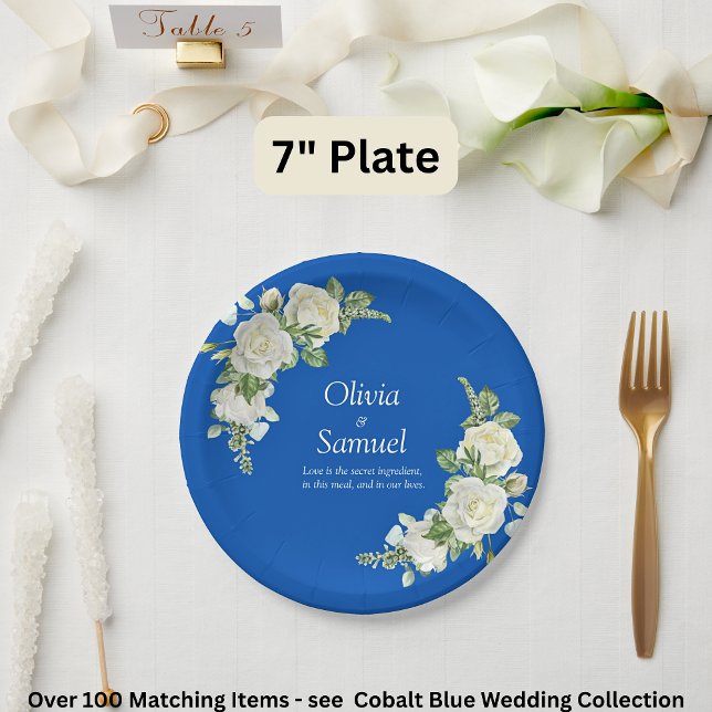 Cobalt Blue & White Roses 7" Pappteller (Von Creator hochgeladen)