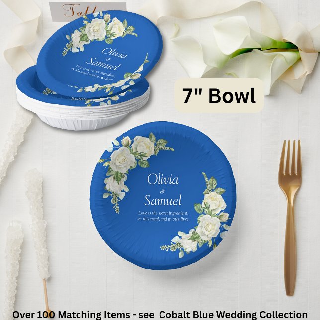 Cobalt Blue & White Roses 7" Pappteller (Von Creator hochgeladen)