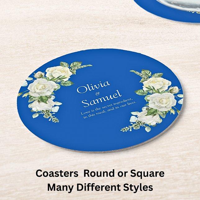 Cobalt Blue & White Roses Runder Pappuntersetzer (Von Creator hochgeladen)