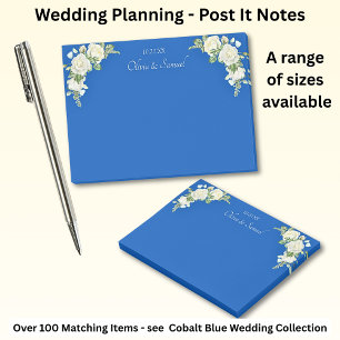 Cobalt Blue & White Roses Wedding Suite Post-it Klebezettel