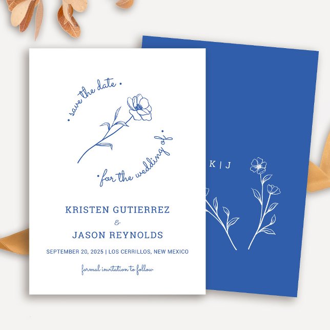 Cobalt Blue Wildblume Save the Date Einladung (Cobalt Blue Wildflower Save The Date)