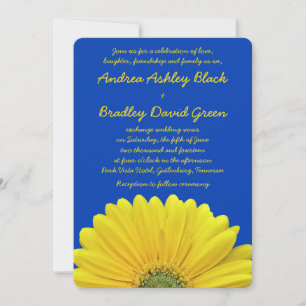 Cobalt Blue Yellow Gerber Daisy Wedding Einladung