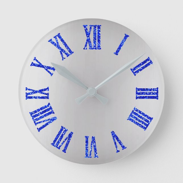 Cobalt BlueGlitter Gray Silver Ombre Minimal Black Runde Wanduhr (Vorderseite)