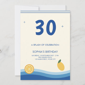 Cobalt Citrus Pool Meilengeburtstag Einladung