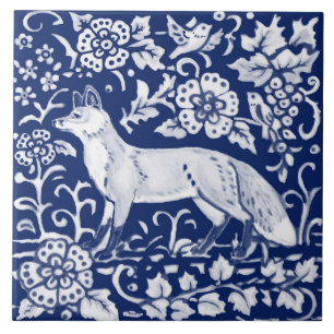 Cobalt Navy Blue Cobalt Fox Woodland Floral Morris Fliese