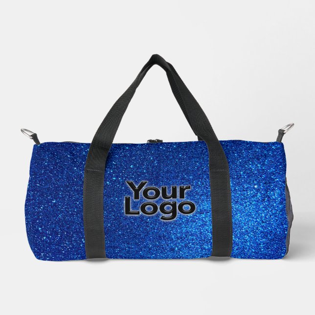 Cobalt Navy Blue Glitzer Luxus Business Logo Duffle Bag (Vorderseite)