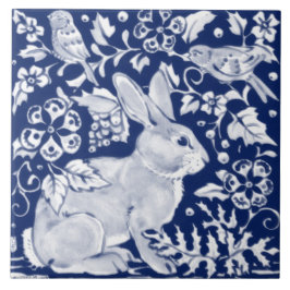 Cobalt Navy Blue Rabbit Bird Dedham Delft Morris Fliese