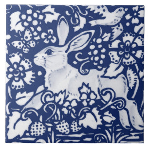 Cobalt Navy Blue Rabbit Bunny Dedham Delft Morris  Fliese