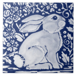 Cobalt Navy Blue Rabbit Chinoiserie Dedham Delft Fliese
