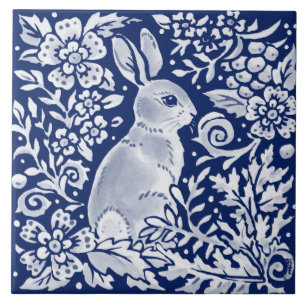 Cobalt Navy Blue Rabbit Woodland Delft Dedham Fliese