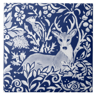Cobalt Navy Blue Woodland Animal Death Foliage Fliese