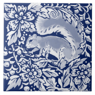 Cobalt Navy Blue Woodland Animal Eichhörnchen in  Fliese