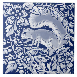 Cobalt Navy Blue Woodland Animal Eichhörnchen in T Fliese