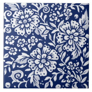 Cobalt Navy Blume Blume Leaf kompliziert  Fliese