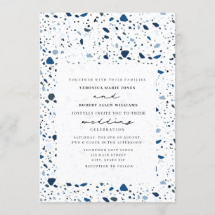 Cobalt Stone Terrazzo Moderne Hochzeit Einladung