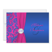 Cobalt und Fuchsia Damask Einladung zur Hochzeit
