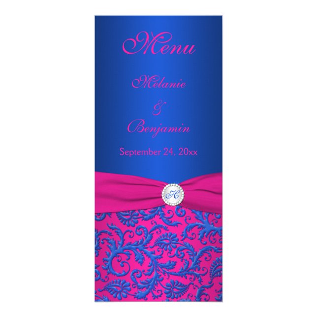 Cobalt und Fuchsia Damask Menü Karte 2 (Vorne)