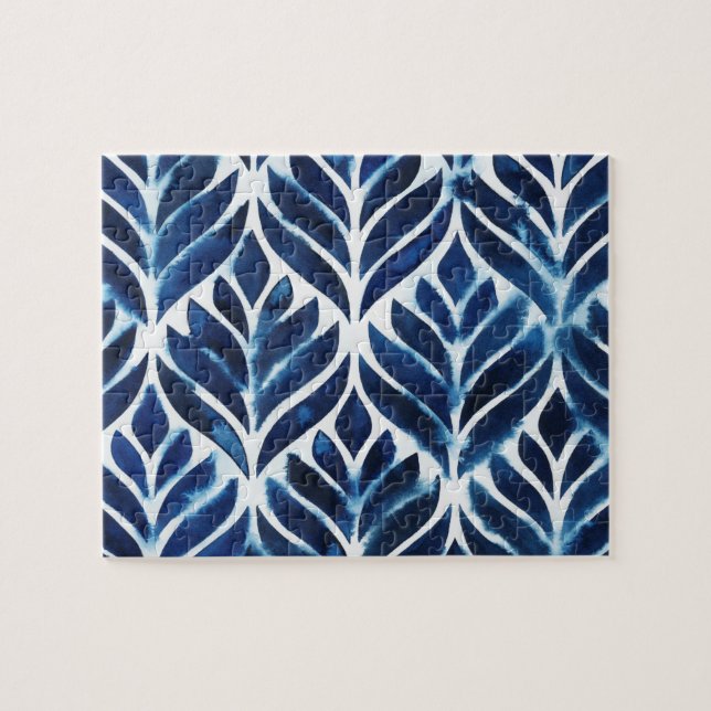 Cobalt Watercolor Tiles IV Puzzle (Horizontal)
