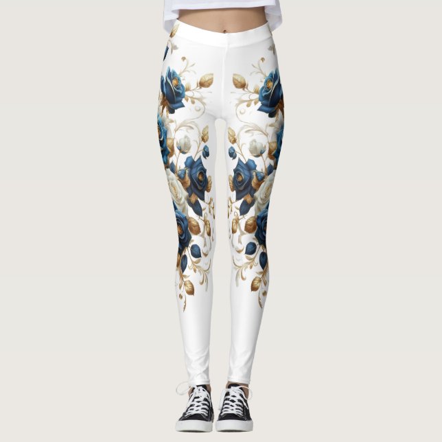 Cobalt White Flowers United Leggings (Vorderseite)