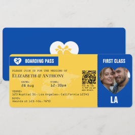 Cobaltblau & Zitronengelb Hochzeits-Flugticket-Ein Einladung