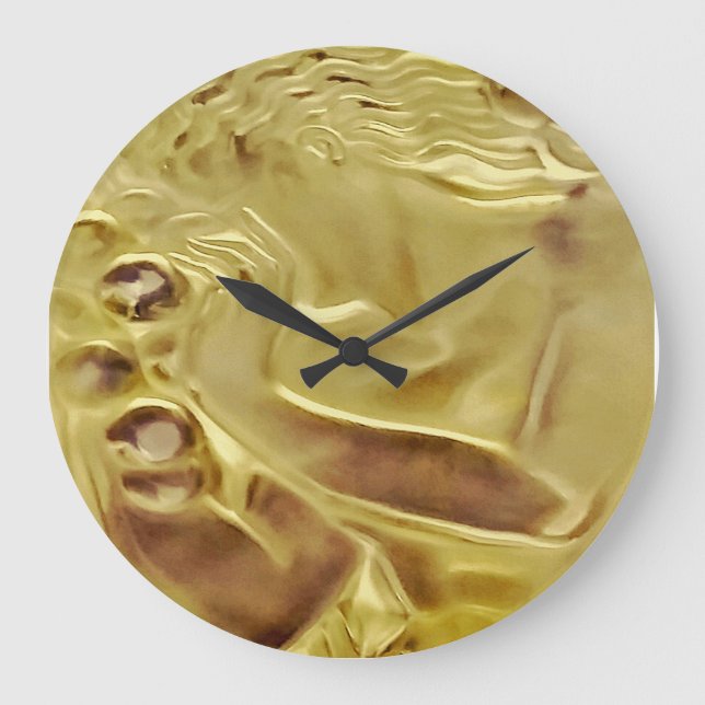 CobaltMoonDesign, Lalique Design Gold, Wall Clock Große Wanduhr (Vorderseite)